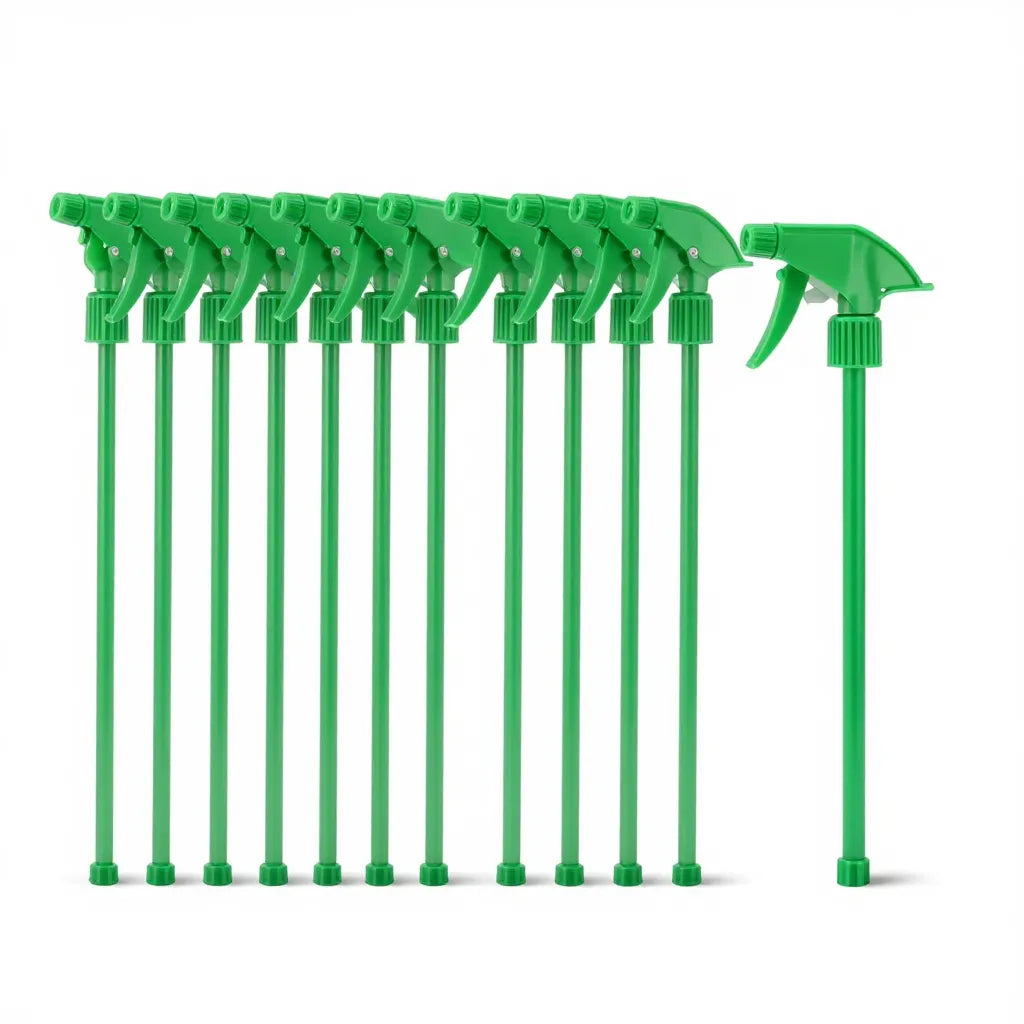 9-inch adjustable spray bottle triggers, green, case of 12
