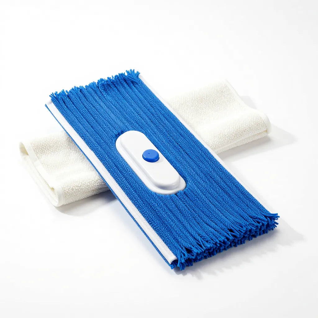 Launderable dry dust mop heads, blue looped-end and natural cut-end
